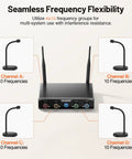 4 Channel UHF Wireless Conference Microphone System With 4 Gooseneck Mics Up To 200 Feet Range Crystal Clear 24 Bit Audio display
