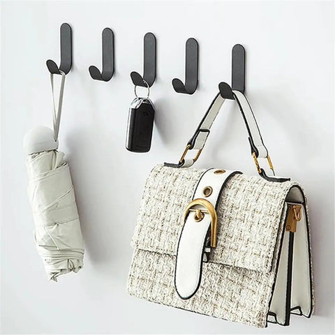 Heavy Duty Peel And Stick Wall Hooks Stainless Steel Coat Rack For Home Entryway with bags and keys hung.