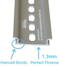 Close-up of Two Piece DIN Rail Slotted Aluminum Alloy Channel with Anodized Finish, highlighting 1.3mm thickness.