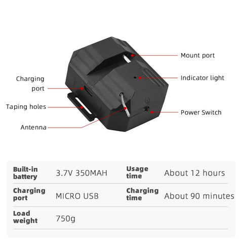 Drone Payload Dropper Airdrop System component showing ports and switch for DJI Mini 5 Pro Mini 3 Mini 4 Pro Mini 4K Mavic 3 Pro