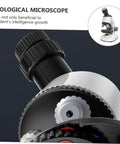 Close-up of Kid Friendly Microscope Kit With High Definition Magnifier And LED Light, focusing on lens and adjustment knob for educational exploration.