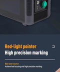 Close-up of 30W Portable Fiber Laser Engraver Handheld Marker for Metal with dual power supply and red-light pointer.