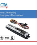 Emergency Battery Backup for Fluorescent Ballasts, T8 Compatible, 550 Lumen Output with wiring harness and UL Listed labels