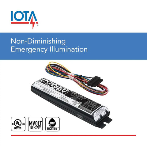 Emergency Battery Backup for Fluorescent Ballasts, T8 Compatible, 550 Lumen Output with wiring harness and UL Listed labels