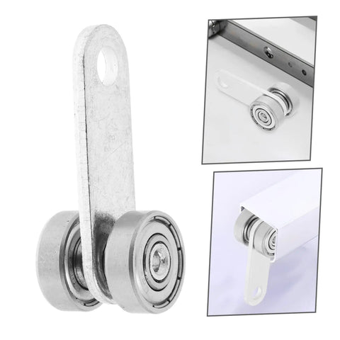Heavy Duty Iron Dual Bearing Caster Wheels for Sliding Gates and Barn Doors, showcasing dual wheels and steel bracket design.
