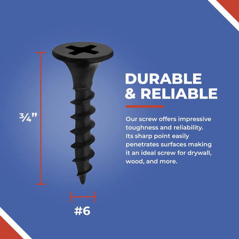Three Quarters Inch No 6 Coarse Thread Drywall Screws With Sharp Point Black Two Bugle Head Phillips Drive One Lb Pack Ideal For Drywall Sheetrock Wood And More 400 Screws Included