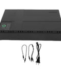 Dont Stress Over Power Outages With This Compact Mini Ups Backup Power Supply Packing 8800mah Capacity And 18w Output To Keep Routers Modems And Security Cameras Running Smoothly, showing black UPS unit with power indicator and cables.