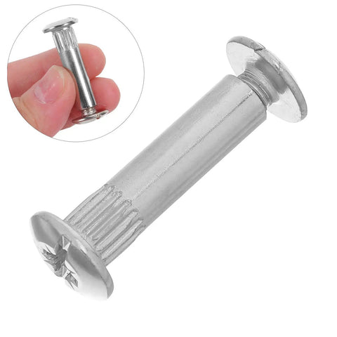 100Pcs M6 Cabinet Connector Screws For Wood Furniture Closet And Desk Heavy Duty Cold Rolled Steel Binding Posts Machine Screw Threads And Splint Nuts Sturdy Hardware For Easy Tight Rock Solid Assembly, silver M6 binding post close-up