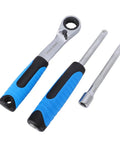 Pass Through Socket Set, 29 Piece One Quarter Inch Drive Ratchet Wrench Kit With Sockets And Bits, blue-handled tools