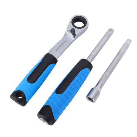Pass Through Socket Set, 29 Piece One Quarter Inch Drive Ratchet Wrench Kit With Sockets And Bits, blue-handled tools