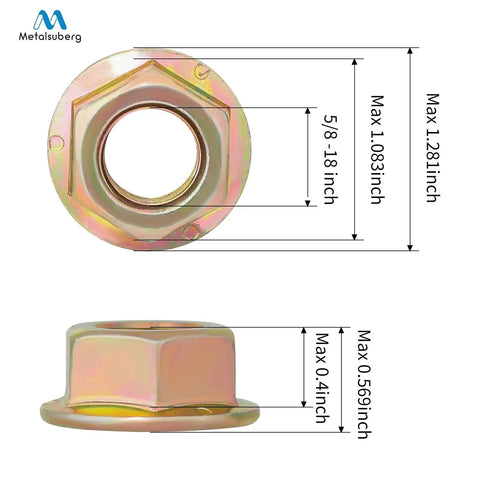 Beefy Hex Flanged Spindle Blade Nut 5/8-18 Thread Set Of 3 Color Galvanized Rustproof dimensions diagram
