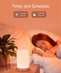 Smart WiFi Desk Lamp With Alexa And Google Assistant Voice Control App Remote Dimmable LED Light With Multi Color Vibes next to sleeping child in bed.