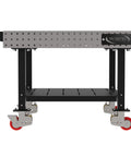 Heavy Duty Welding Fixture Table 48 By 48 By 36 Inches Shop Ready Metalworking Workbench with laser cut holes and swivel casters.