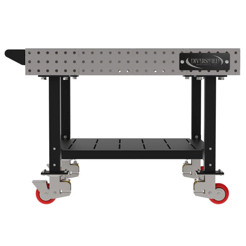 Heavy Duty Welding Fixture Table 48 By 48 By 36 Inches Shop Ready Metalworking Workbench with laser cut holes and swivel casters.