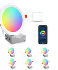 WiFi RGBCW Recessed Lighting Kit 6 Pack, 6 Inch Downlights, 14W 1200LM, IC Rated ETL with app control and music sync