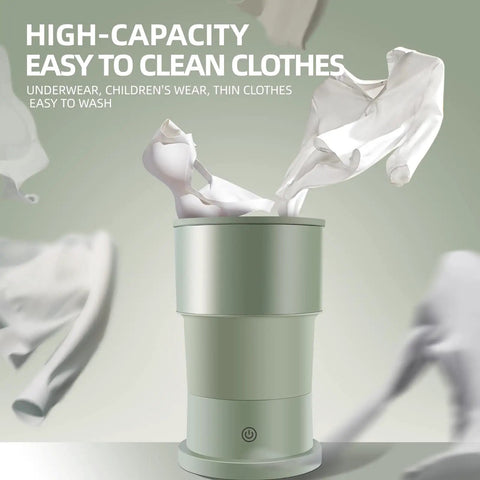 Foldable Mini Portable Washing Machine For Baby Clothes And Small Items Great For Apartment Living On The Go Camping RV Trips And Travel Dual Voltage 110V 240V Forest Green with clothes