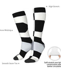 Black And White Piano Grid Thigh High Socks Unisex Breathable Moisture Wicking Crew Socks For Women Men with high stretch design.