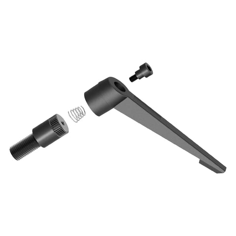 Badass M6 Clamping Lever Handles Offer a Sick Quick Release Rotation Black Hex Socket Screw Bolt Stud Knobs Crafted for Lathe Machinery Provide Rapid Install and Tight Grip Two Piece Kit, showing disassembled parts including lever, screw, and spring.