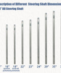 Various sizes of 3/4 inch DD steering shafts displayed vertically.