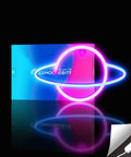 Planet Neon Sign USB Powered Saturn LED Light With Easy On Off Switch Aesthetic Wall Decor For Bedroom And Gaming Room Hanging Neon Night Light Featuring Blue And Pink LEDs, displayed in neon blue and pink against a black background.