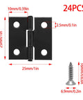 24 Pack Of Solid Black One Inch Metal Hinges With Included Fasteners Quick Hook Up For Drawers Cabinets And Small Craft Boxes Built Tough For Heavy Duty Jobs with dimensions.
