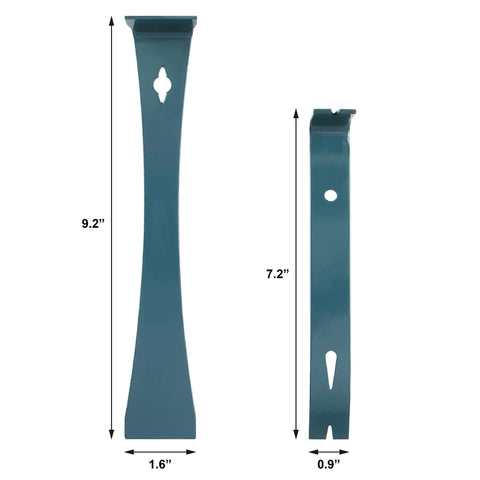 Two Piece Flat Pry Bar Set With 7 1/4 Inch And 9 1/4 Inch Teardrop Nail Pullers, Pro Grade High Carbon Steel, Gray Finish, side view