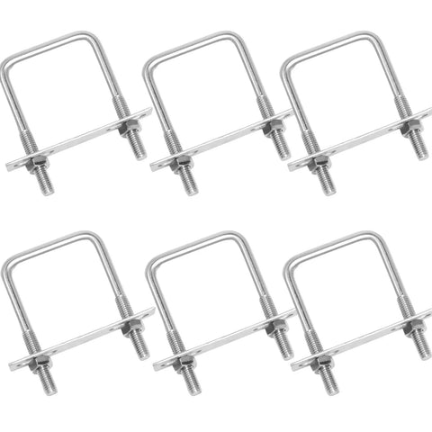 Six pack of Square U Bolts Kit 2-1/2 Inch Stainless Steel With Plates Nuts And Flat Washers M10 Round for heavy-duty use