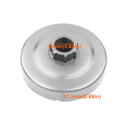 Three Eighths Inch Clutch Drum Rim Sprocket Needle Bearing Kit for Chainsaws close-up of clutch drum dimension details