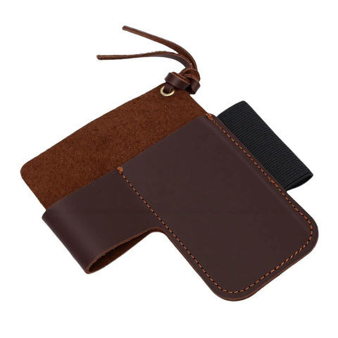 Open view of Leather Belt Sheath For Multitools Dope Daily Carry Holder crafted from cowhide leather with stitching detail.