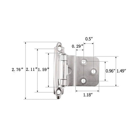Dimensions of 2 Pack 3/8 Inch Overlay Cabinet Door Hinges Self Closing Matte Black Finish For Flush Mount Cabinets Cold Rolled Steel