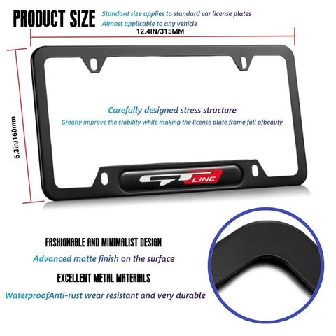 Tough As Nails Black Aluminum License Plate Frames and Covers Kit; matte finish with GT Line detail, 6.4 x 12.4 inches.