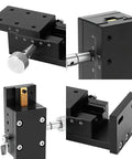 Close-up of Z Axis Linear Stage With Manual Twist Fine Tune Adjustment, Aluminum Alloy Sliding Table SPZ40-60, multiple angles shown.