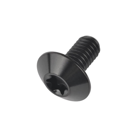 Close-up of Titanium Button Torx Head Bolts M6x12mm For Bike And Motorcycle Black 4 Pack Grade 5 6AL4V with 14mm head diameter.