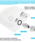 Waterproof ABS Solar Dual Cable Gland Box Two Pack White Outdoor Cable Entry Enclosure components labeled for setup