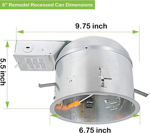 12 Pack 6 Inch Remodel Housing Shallow Type Airtight IC Rated Recessed Can Housing With TP24 Connector For LED Recessed Downlight ETL Listed Built To Last High Quality Construction dimensions