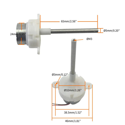 Geared DC Motor For DIY Projects 3V 10RPM And 6V 21RPM With 65mm Output Shaft dimensions in diagram