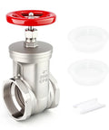 304 Stainless Steel Gate Valve 4 Inch NPT Female Rotary Sluice Valve With Wheel Handle, front view showing red wheel