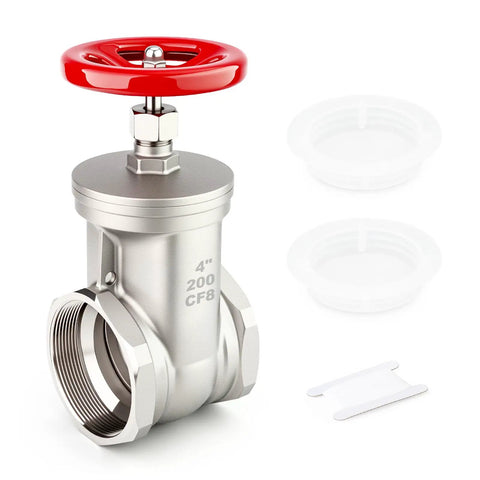 304 Stainless Steel Gate Valve 4 Inch NPT Female Rotary Sluice Valve With Wheel Handle, front view showing red wheel