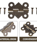 Vintage Butterfly Iron Cabinet Hinges 20 Pack for Small Doors with screws, shown in iron material and flat view