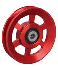 Cable Pulley Wheel Replacement For Home Gym Equipment With CNC Aluminum Pulley Block And 6202RS Quiet Bearing, Adjustable 75 To 114mm Workout Pulley Roller In Black And Red, High Strength AL6061 Build For Smooth, Quiet, Long Lasting Gym Repairs red aluminum pulley wheel with 6202RS bearing
