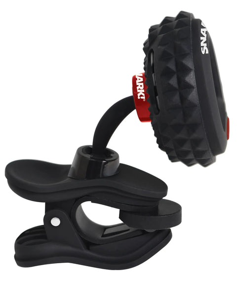 High Precision Clip On Tuner With Rechargeable Power, Anechoic Shield For Quiet Tuning, Bright Screen, 432 Hz And 442 Hz Pitch Calibration, Ideal For Guitar, Bass And All Instruments, Pro Grade Tuning On The Go black clip-on tuner side view