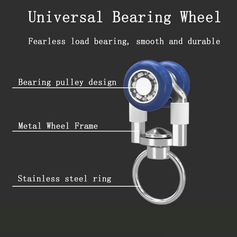 Universal bearing wheel with metal wheel frame and stainless steel ring, featuring bearing pulley design.