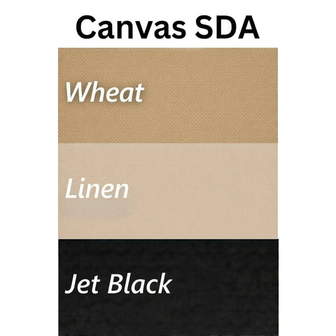 Color swatches showing wheat, linen, and jet black for the All Weather Golf Cart Canopy Cover With Sunbrella Fabric Easy Install.