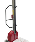 Heavy Duty Electric Lift Work Positioner Truck With 330 Lbs Capacity And 67 Inch Raised Platform Height, showcasing a red gantry.