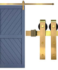 Gold Barn Door Hardware Kit For Sliding Doors, Modern Brushed Brass Finish, 6 Ft 7 In Track, Includes All Mounting Hardware