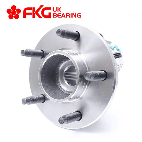 Front view of Rear Wheel Bearing Hub Assembly With ABS For 2005 To 2006 Chevy Equinox, 2006 Pontiac Torrent, 2002 To 2007 Saturn Vue 5 Lug Rear