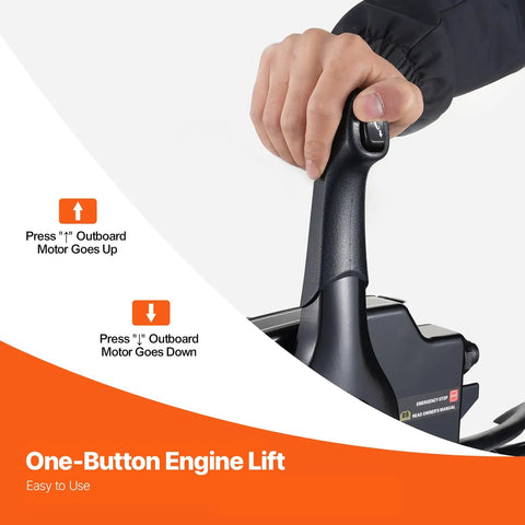 Side Mounted Outboard Remote Throttle Control Box With Power Trim Switch And Lanyard 16.3 Ft Harness in use.