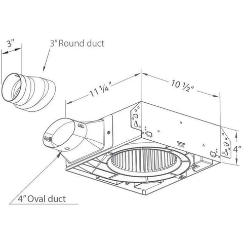 Technical diagram of Slim SLM70H No Frills Exhaust Bath Fan With Humidity Sensor, Energy Star Qualified, compact design.