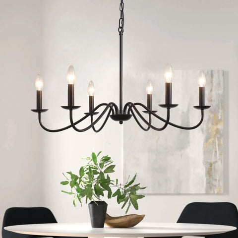 Black 6 Light Dope Farmhouse Chandelier For Dining Room And Kitchen Modern Rustic Pendant Light Fixture over table