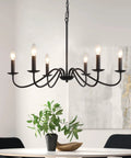 Black 6 Light Modern Farmhouse Chandelier with Industrial Candle Style for Dining Room Kitchen Foyer Hallway